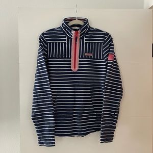 Vineyard Vines womens navy and white stripe cotton 1/4 zip pullover size s